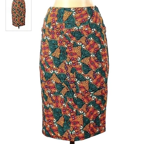 LulaRoe Unicorn Cassie Skirt Women's Small S Orange Teal Floral Midi Vintage EUC - Picture 2 of 5